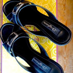 Brighton Black Heels with Silver Square Buckle